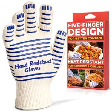 Imagem de Luvas resistentes ao calor – Luvas de forno de aramida com dedos para cozinhar e grelhar, luvas leves para churrasco com forro de algodão, antiderrapantes, luvas de cozinha de 24 x 10 cm para assar e