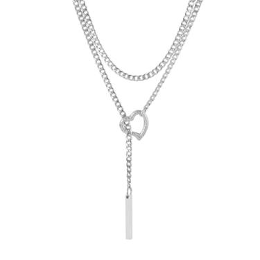 Imagem de KOFISNI Colar feminino de corrente deslizante com pingente de barra de aço inoxidável, boêmio, feito à mão, longo, colar de lariat, prata, colar punk rock, joia, Large, Aço inoxidável, Sem Pedra