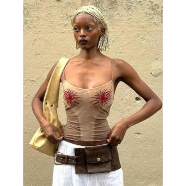 Imagem de Camisola Feminina Sexy De Decote Baixo Y2K, Moda De Verão Com Estampa 