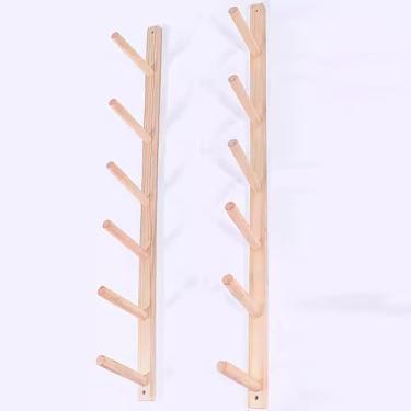 Imagem de Suporte de parede para tapete de ioga – Rack de armazenamento de madeira comercial para rolos de espuma e tapetes fitness – Organizador de 2 a 9 níveis para casa, estúdio, clubes, escola, garagem