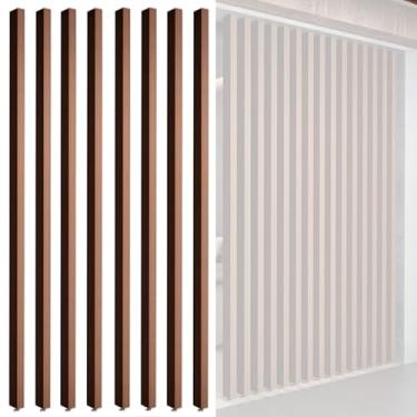 Imagem de Divisórias de sala de ripas de madeira ajustáveis - Divisórias decorativas do chão ao teto para casa, escritório, hotel e restaurante - Conjunto de 8, alturas de 61 a 24 cm, solução de privacidade