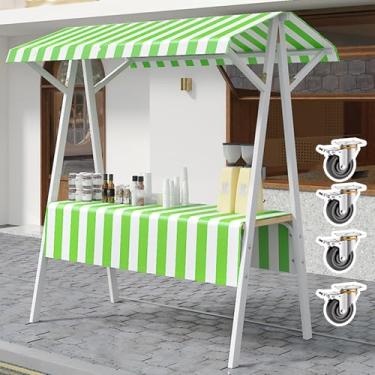 Imagem de Carrinho de metal dobrável sobre rodas - Carrinho móvel de catering para mercados de fazendeiros, comida de rua, feiras de artesanato, eventos de praia - Design de chão verde (149,9 cm x 59,9 cm)