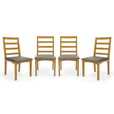 Imagem de Kit Com 4 Cadeiras Cecília Madeira Maciça Assentos Estofados Para Mesa De Jantar Veludo Chumbo 109