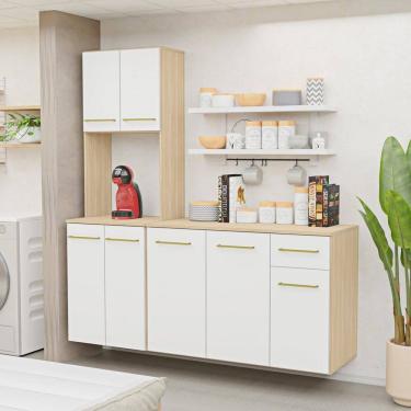 Imagem de Balcão Auxiliar Torre Quente Suspensa 15cm Cozinha Completa Compacta Aura Dubai/Branco