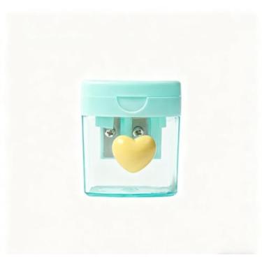 Imagem de Apontador de lápis manual compacto com orifícios duplos e receptáculo de tampa para sala de aula e uso doméstico verde