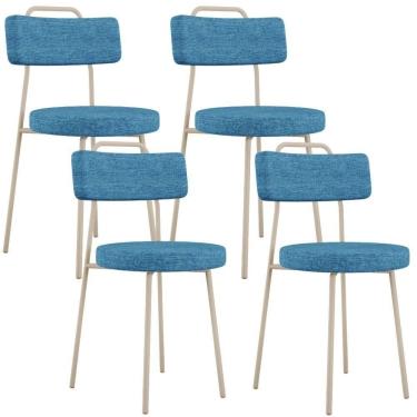 Imagem de Kit 04 Cadeiras Decorativas Estofada Sala Jantar Barcelona Arena L02 Linho Azul - Lyam
