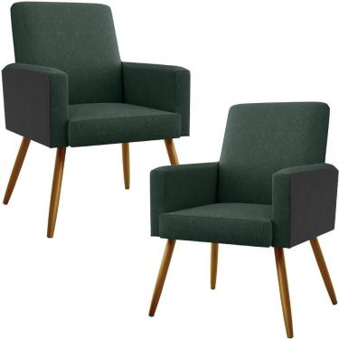 Imagem de Kit 02 Poltronas Pés Palito Linho Verde Musgo Preto