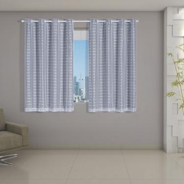 Imagem de Cortina Blackout PVC Cinza Voil Xadrez 2,80m x 1,60m Forro 100% PVC/Voil 100% Poliéster - Branco