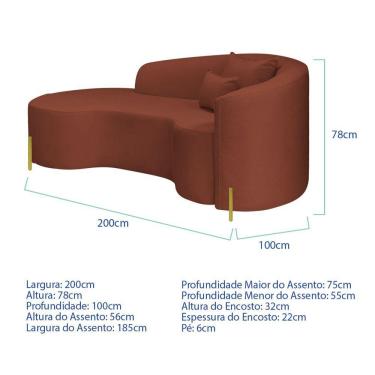 Imagem de Divã Recamier Curvo Sala De Estar Recepção Inglaterra 200cm Pés Metal Dourado Lado Esquerdo Bouclé Cor Terracota