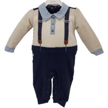 Imagem de Macacão Malha Luxo Bebê Menino Bordado Paraiso Longo 12973-Masculino