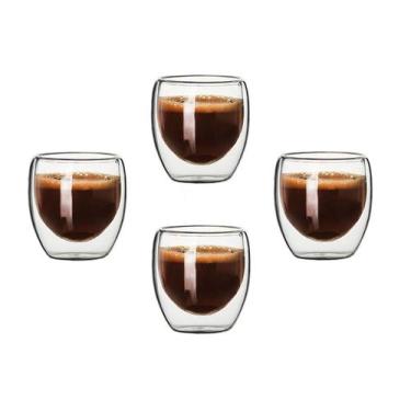 Imagem de Kit 4 Copo Duo De Vidro Camada Dupla Shot Chá Suco Café 80ml Americano