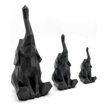 Imagem de Kit 3 Elefantes Decorativos Família Geométricos - TOP 3D PRINT, Preto