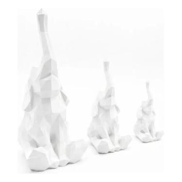 Imagem de Kit 3 Elefantes Decorativos Família Geométricos - TOP 3D PRINT, Branco