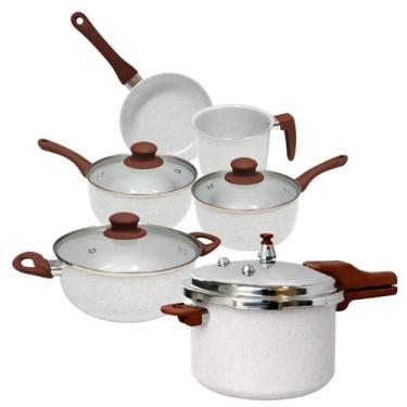 Imagem de Kit Panelas Lecce Cerâmica 5 Peças E Penela Pressão Indução Tampa 4 Tr