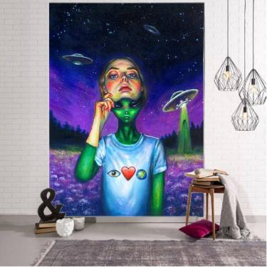 Imagem de Tapeçaria para pendurar na parede Alien e OVNI para amantes de ficção científica 100x150cm