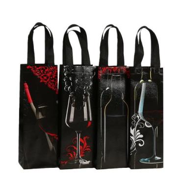 Imagem de Conjunto de sacolas de presente para garrafas de vinho, laminado preto