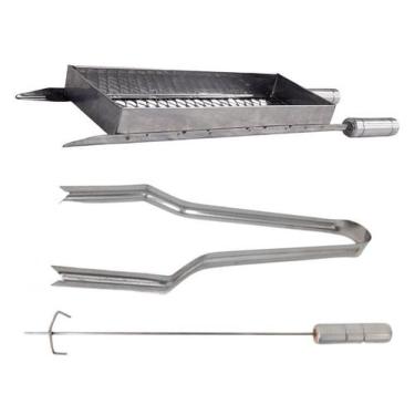 Imagem de Grelha cesto Pequeno churrasco inox C/Espalhador e pegador - MARELAGO