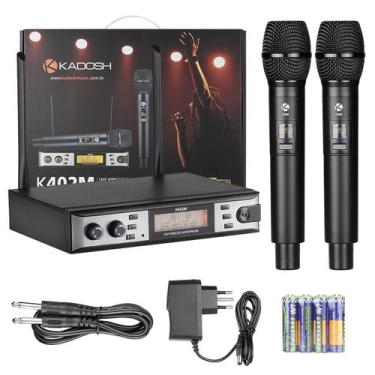 Imagem de Microfone Duplo Sem Fio UHF Com Pilhas, Cabo E Maleta Kadosh K402M