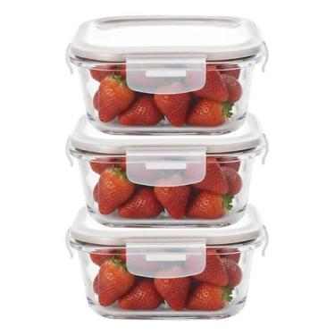 Imagem de 3 Pote Hermético de Vidro Quadrado Com Tampa 520ml Alimentos - Aratem