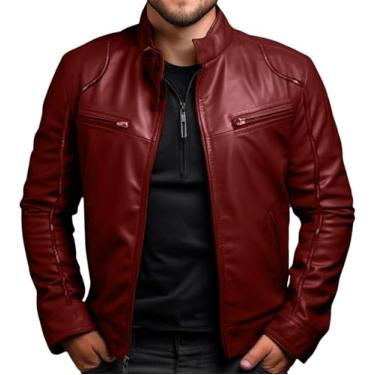 Imagem de Masculino colar na jaqueta de couro fit slim fit motocicleta jaqueta de couro bombardeiro casual jaqueta de couro falsa, cinza, s