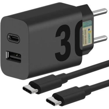 Imagem de Carregador Super Turbo 30W Ultra Rápido Porta Dupla Tipo C e USB Com Carregamento Rápido + Cabo Tipo C Compatível Com Todos Os Dispositivos, Motorola, Samsung, IPhone 15/16, Xiaomi
