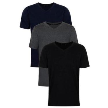 Imagem de Kit  3 Camisas Camisetas Slim Fit Masculina  Básica Gola V-Masculino