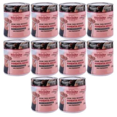 Imagem de Kit 10 Creme Redutor Corporal Abdominal para Reduzir Celulite Estrias Gordura Pimenta Negra 200g-Unissex