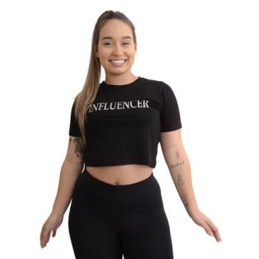 Imagem de Cropped Blusa Feminina Estampado Camiseta Fitness Academia - FR Moda &