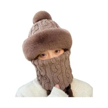 Imagem de Gorro De Inverno Feminino Em Fleece Com Cachecol E Máscara Integrados,