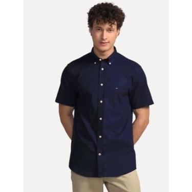 Imagem de Camisa Tommy Hilfiger Masculina Manga Curta Regular Pocket Poplin Azul Marinho-Masculino