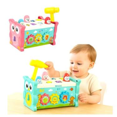 Imagem de Brinquedo Educativo 8 em 1 Magic Box Martelo Infantil - Bibi Inn, Rosa
