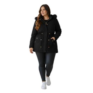 Imagem de Jaqueta ParKa Sarja Peluciada Com Capuz Removivel Plus Size - Sunset C