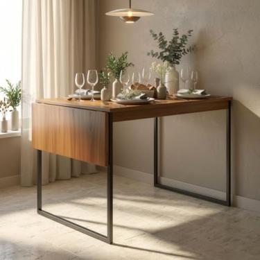 Imagem de Mesa de Jantar Industrial Extensível Dobrável 100% MDF e Aço 130x60cm Ideal para Apartamento e Cozinha Moderna - Cor Freijó - Exclusividade