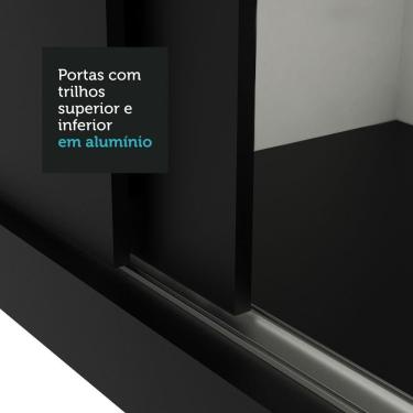 Imagem de Guarda Roupa Solteiro Milano 2 Portas de Correr 0 Gavetas MDP com Espelho Preto Madesa