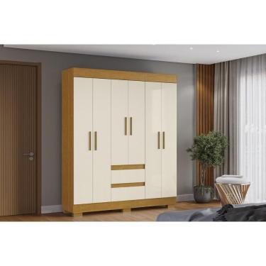 Imagem de Guarda Roupa Solteiro Maya 6 Portas de Bater 2 Gavetas MDF Sapateira Cinamomo-off White ACP Móveis