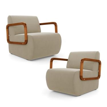 Imagem de Kit 02 Poltronas Decorativas Orgânica Living Kavya Veludo Bege Desk Design
