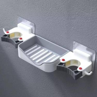 Imagem de Suporte Parede Para Sabonete, Vassoura E Rodo Organizador Prático Para Banheiro E Lavanderia Branco