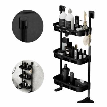 Imagem de Estante 3 Andares Banheiro Rack Organizador Ventosas Porta Shampoo Prateleira Cozinha Lavanderia Multiuso Suporte Triplo