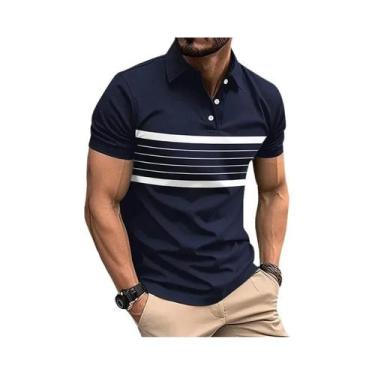 Imagem de Camisa Polo Masculina Oversized Listrada Com Estampa 3D Colorida Casua