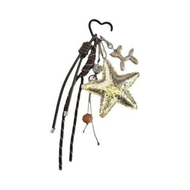 Imagem de Chaveiro De Couro PU Estrela-do-mar Fofa Com Corda Trançada, Charm Par