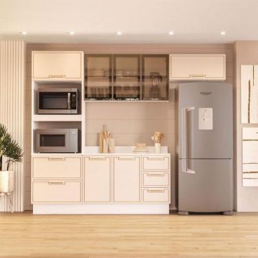 Imagem de Cozinha Compacta Amara 8 Portas 4 Gavetas com Vidro Creme/Branco - Pol