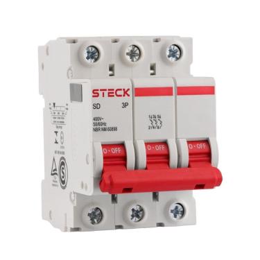 Imagem de Disjuntor Steck Din SDD63C10 - 3 Polos, 10A, Curva C, 3KA, Branco