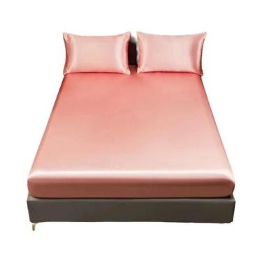 Imagem de Lençol De Cetim Liso Com Elástico Para Colchão Solteiro, Casal E Queen