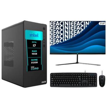 Imagem de PC Completo eFacini, Intel Core i7, 16GB, RAM SSD Monitor 24 polegadas