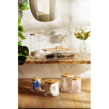 Imagem de Porta Cotonete Retangular Com Tampa De Bambu My Box 7x7x8cm - Lyor