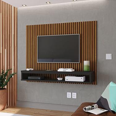 Imagem de Rack Painel Para Tvs de Até 50 Polegadas Suspenso com Prateleira Cissa (Ripado Freijo/Preto)