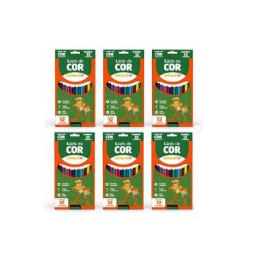 Imagem de Kit 6 Caixas Lápis De Cor Leo e Leo 12 Cores Redondo Escolar - LEONORA