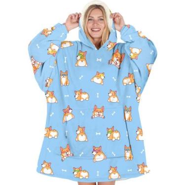 Imagem de Cobertor com capuz Warmstorey Blue Corgi, presente para esposa e mãe
