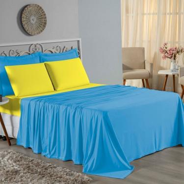 Imagem de Jogo De Cama King Nobre 4 Peças Lençol Com Elástico De 30cm De Altura Malha 100% Algodã...