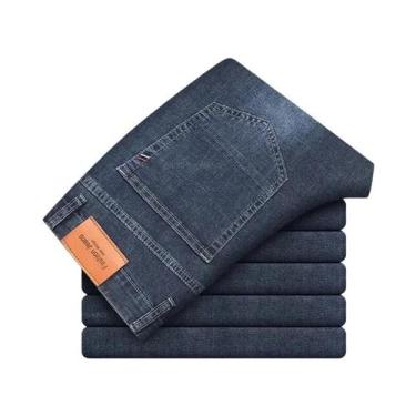Imagem de Calças Jeans Masculinas Cinza Finas De Verão Em Algodão Elástico, Conf